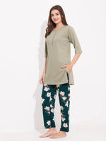 Load image into Gallery viewer, WOMEN Top And Trouser Hosiery Night Suit Green
