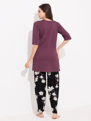 WOMEN Top And Trouser Hosiery Night Suit Purple
