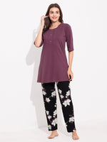 Load image into Gallery viewer, WOMEN Top And Trouser Hosiery Night Suit Purple
