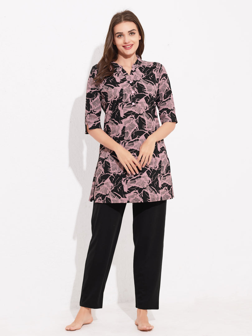 WOMEN Purple Top And Trouser Hosiery Night Suit