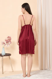 Satin Maroon Lace Nightdress with Matching Robe (2-Piece Nightwear Set)