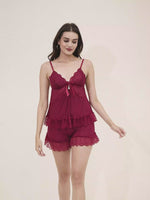 Load and play video in Gallery viewer, Women&#39;s Elegant Maroon Lace Baby Doll
