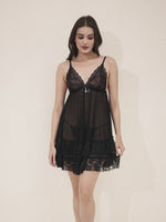 Load and play video in Gallery viewer, Women&#39;s Black Sheer Lace Babydoll
