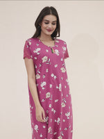 Load and play video in Gallery viewer, Women&#39;s Pink Floral Printed Hosiery Nighty
